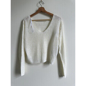 Lulus Women's White Born To Fly Loose Stitch Reversible Sweater Size S